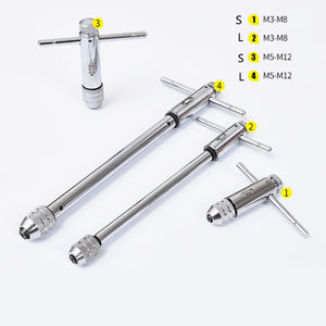 Adjustable 3-8mm/5-12mm T-Handle Ratchet Tap Wrench with M3-M8 Machine Screw Thread Metric Plug Simple Hand Machinist Tool