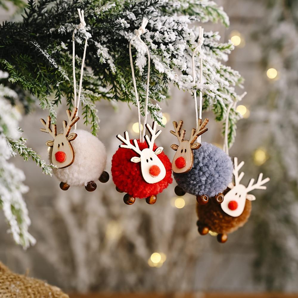 Cute Felt Wooden Elk Christmas Tree Decorations Hanging Pendant Deer Craft Ornament Christmas Decorations