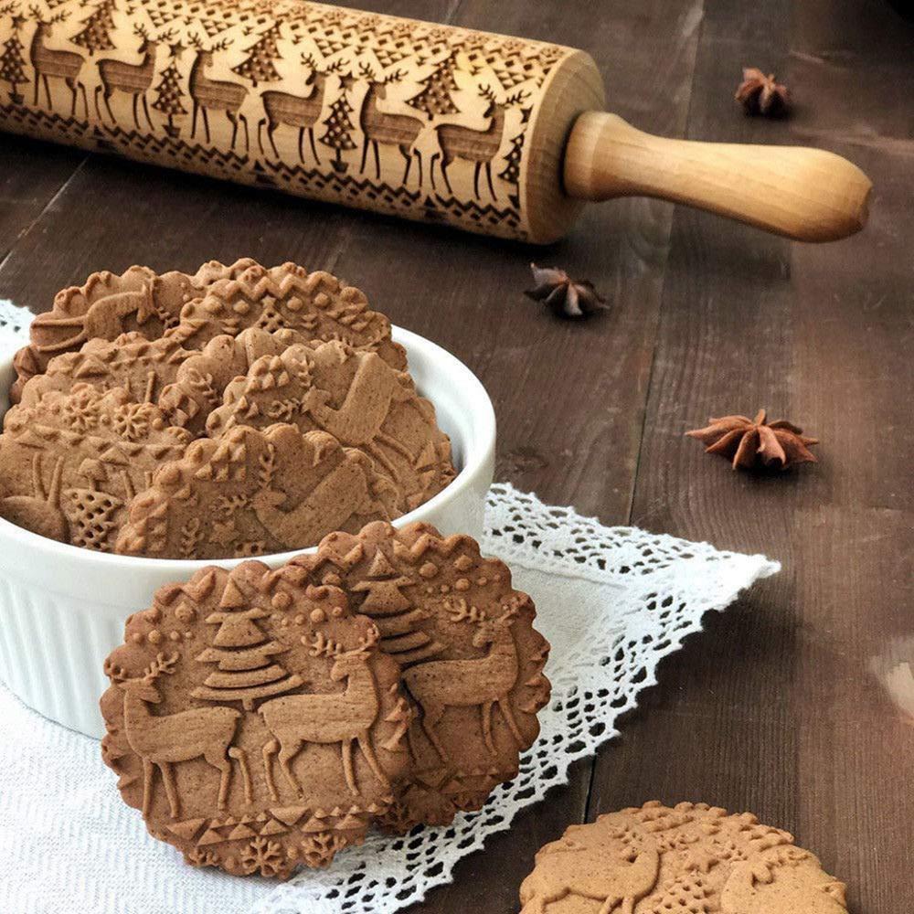 Merry Christmas Elk Wooden Print Rolling Pin