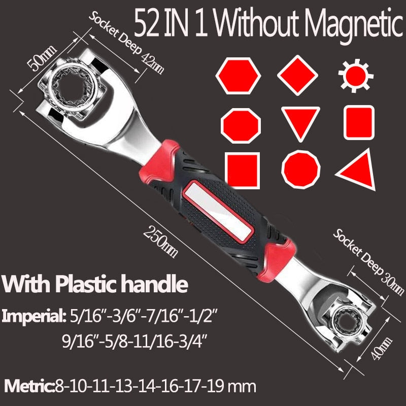 Tiger Wrench Socket Works with Spline Bolts Torx 360 Degree 6-Point 48/8 IN 1 Universial Furniture Car Repair Spanner Hand Tools