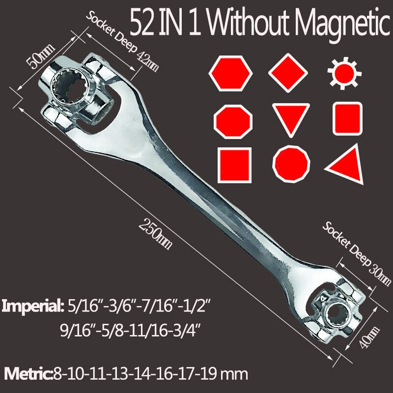 Tiger Wrench Socket Works with Spline Bolts Torx 360 Degree 6-Point 48/8 IN 1 Universial Furniture Car Repair Spanner Hand Tools