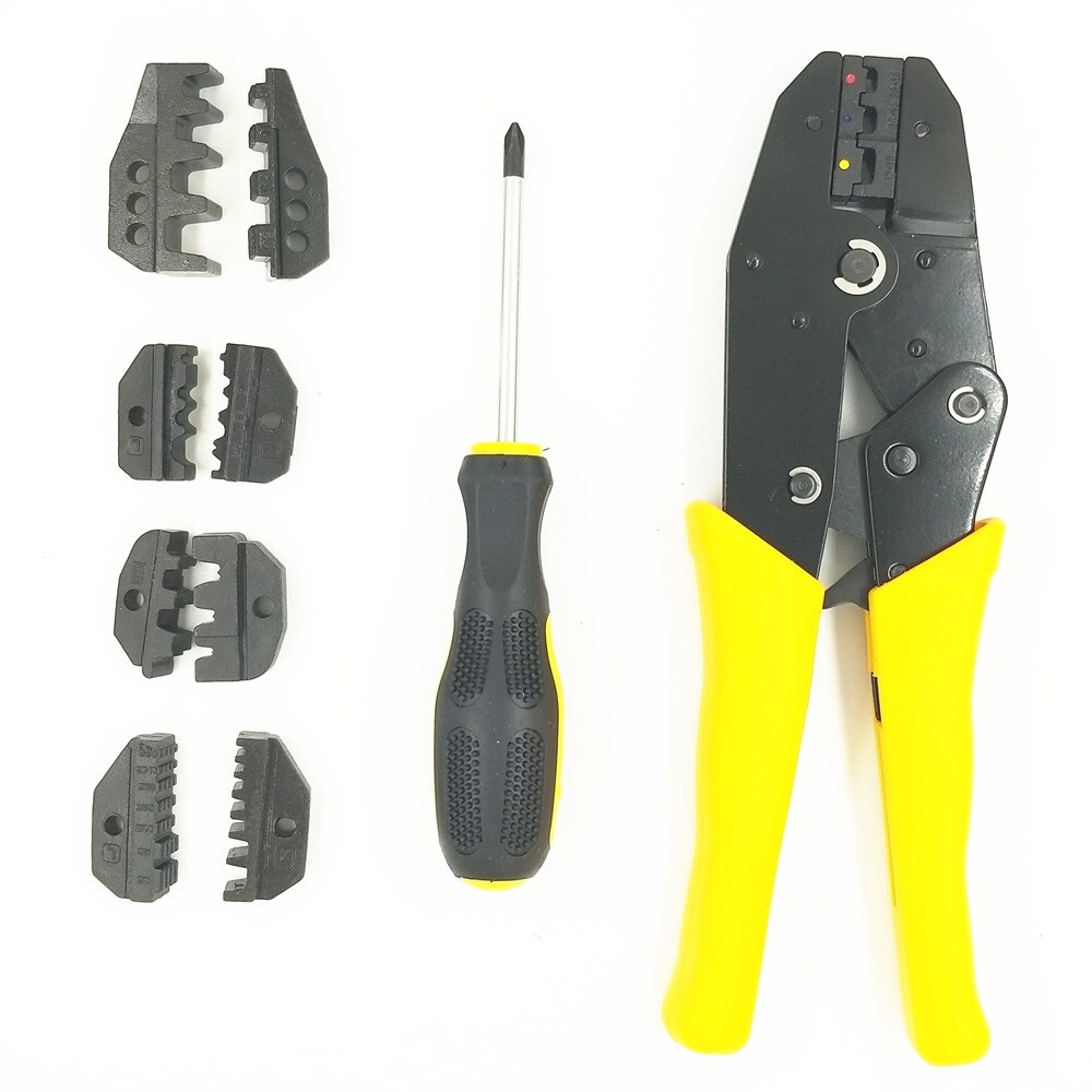 Wire Crimper Set Decrustation Engineering Ratchet Terminal Crimping Plier Hand Tool with Screwdriver 4 Spare Terminals