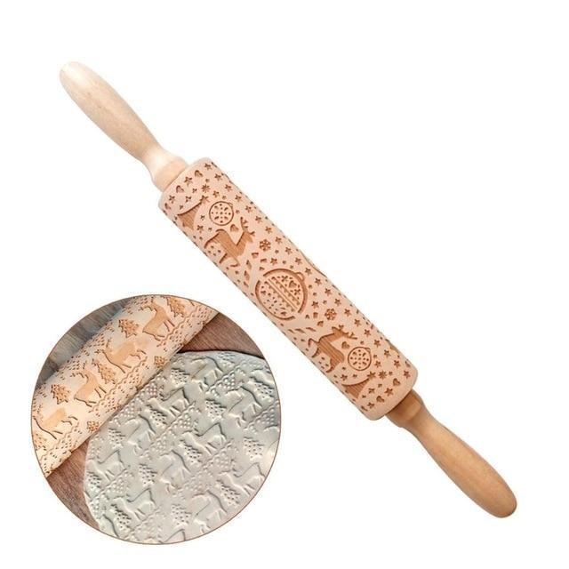 Merry Christmas Elk Wooden Print Rolling Pin