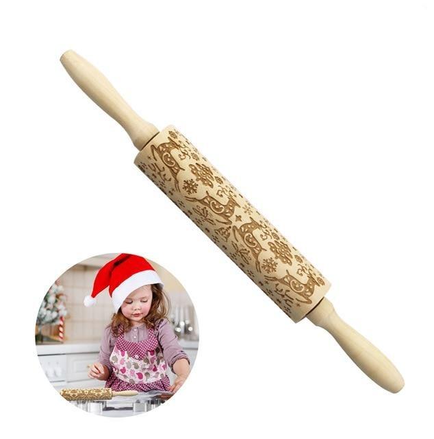 Merry Christmas Elk Wooden Print Rolling Pin