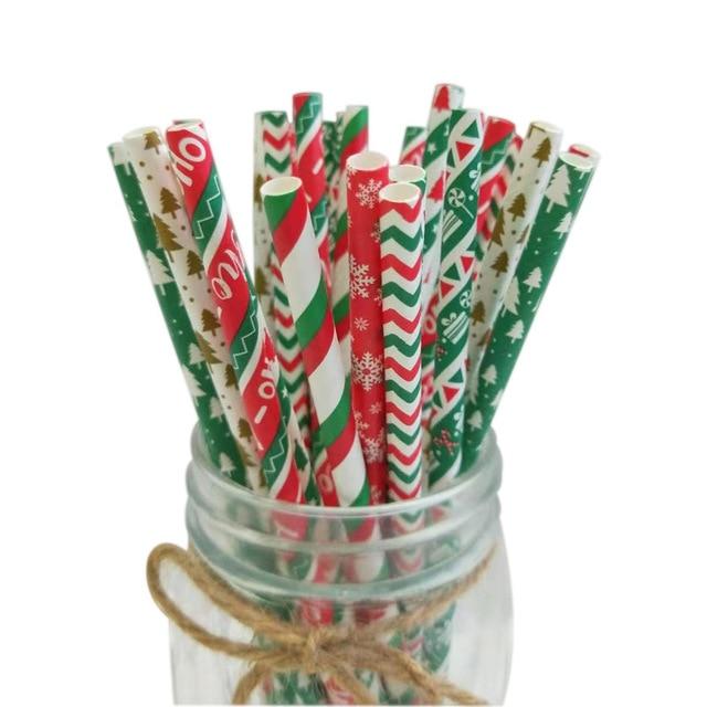 25pcs Christmas Paper Straws Drinking Straw