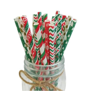 25pcs Christmas Paper Straws Drinking Straw