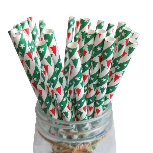 25pcs Christmas Paper Straws Drinking Straw