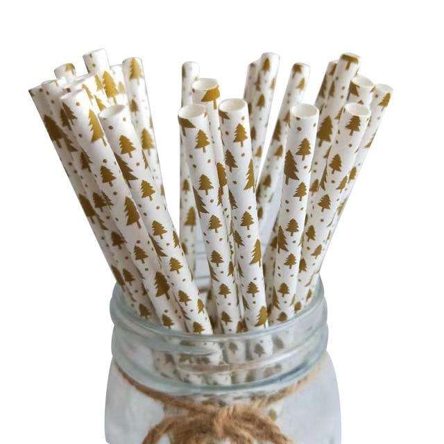 25pcs Christmas Paper Straws Drinking Straw